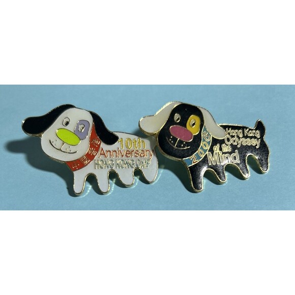 OM2006 - Odyssey of the Minds - Hong Kong -2 Black & White Puppy Pins - Picture 1 of 5